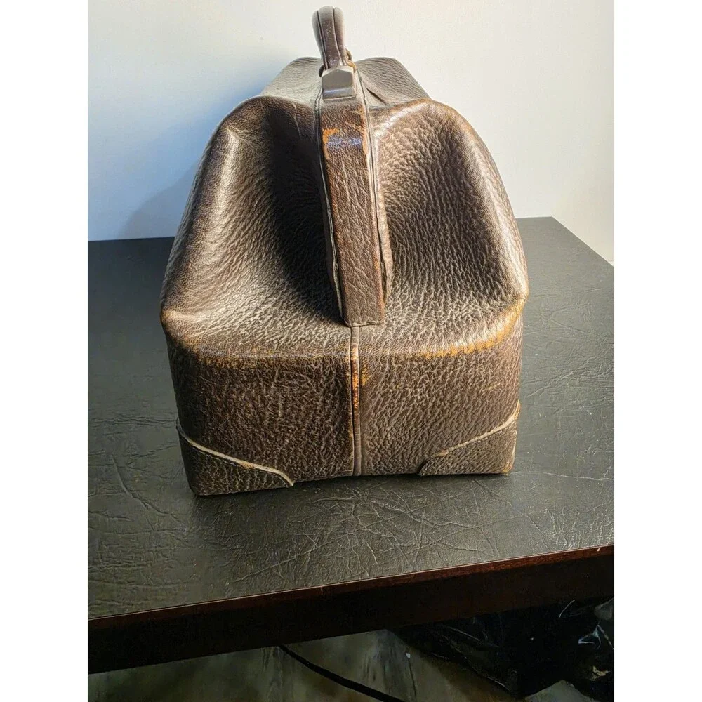 Vintage Mid Century Leather Doctor's Medical Bag Sharkskin